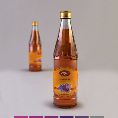 طراحی گرافیک لیبل بطری شربت زعفرانی